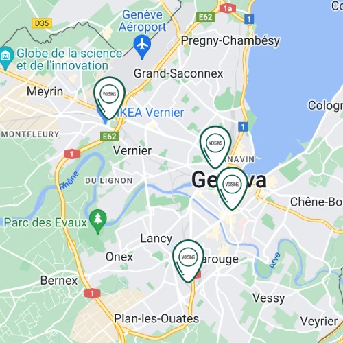 carte des espaces de coworking Voisins à Genève